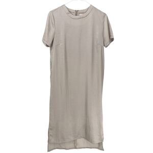 MOD REF Champagne Short Sleeve Crinkle Satin Midi Straight Shift Dress Size S